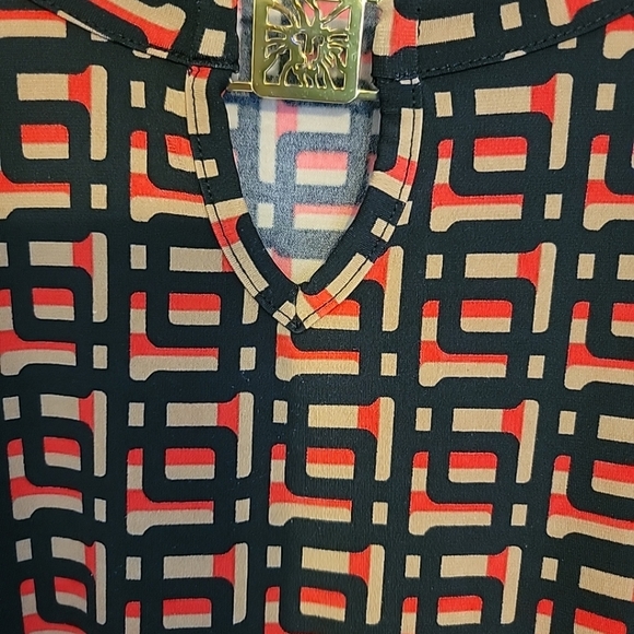 Anne Klein Size L Top Long Sleeve Elastic Cuffs Multicolor Gold Hardware Detail - Picture 3 of 12